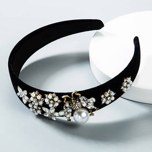 Bee Black Crystal Encrusted Wide Headband