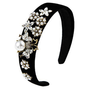 Bee Black Crystal Encrusted Wide Headband